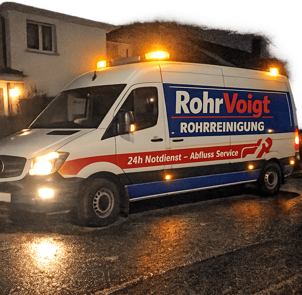 Einsatzfahrzeug vor Wohnhaus bei Nacht mit offener Heckklappe